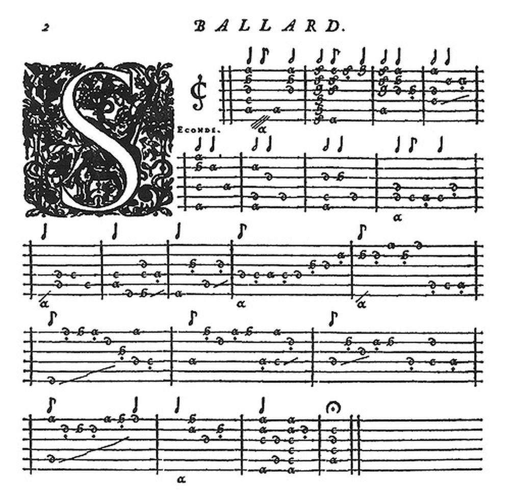 A music piece for lute by Robert II Ballard, 1612